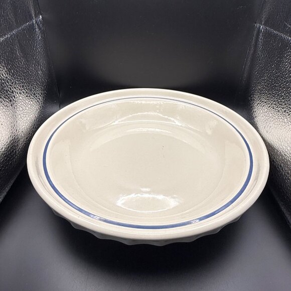 Longaberger Pottery Ivory & Blue Striped Round Pie Plate 10.5" Diameter Made USA - Picture 6 of 7